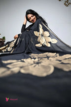 Black Hand Painted Mull Cotton Saree Hand Painted Mull Cotton Saree
