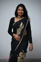 Black Hand Painted Mull Cotton Saree Hand Painted Mull Cotton Saree