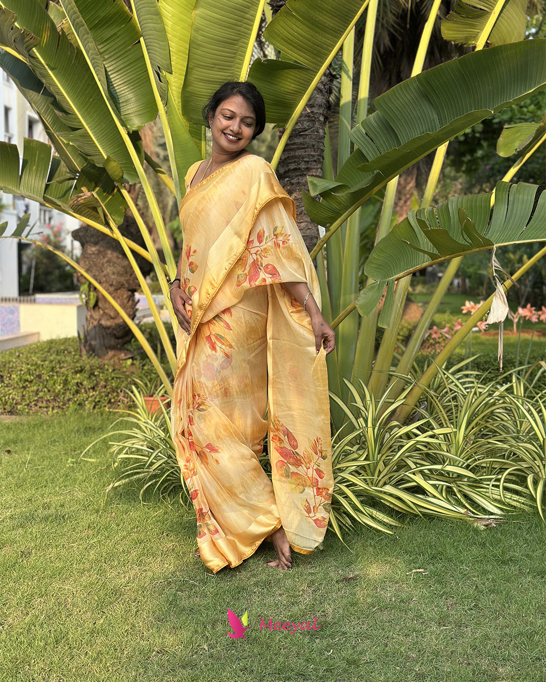 Yellow Chiffon Saree
